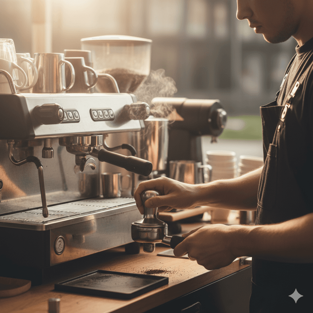 Barista en acción